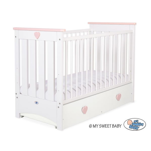 Ledikant met Lade 120x60 cm - Lorenzo III MAXI Wit Poederroze