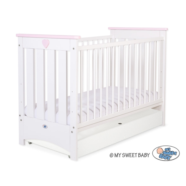 Ledikant met Lade 120x60 cm - Lorenzo III STANDARD Roze Wit