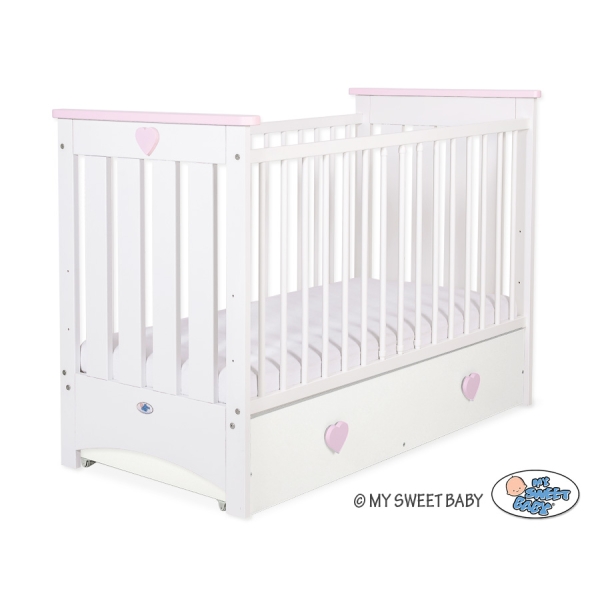 Ledikant met Lade 120x60 cm - Lorenzo MAXI Roze Wit