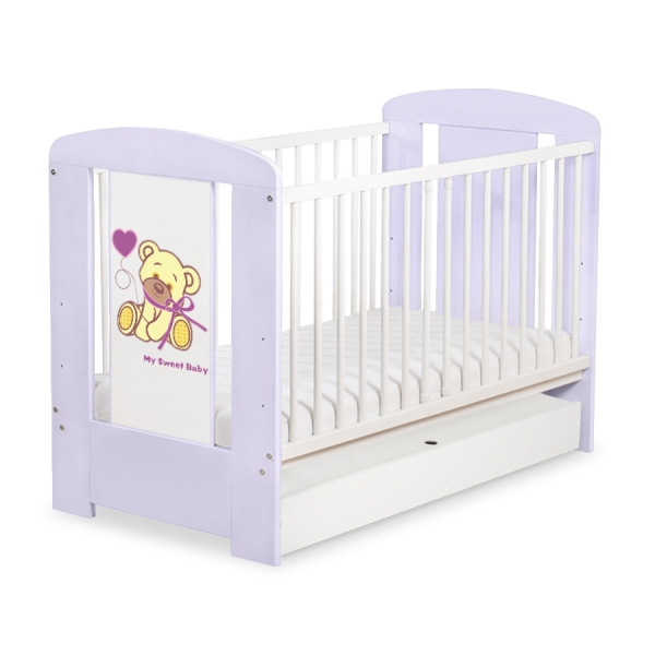 Ledikant met Lade 120x60 cm - Tedy Bear with bow STANDARD Purper Bear With Bow