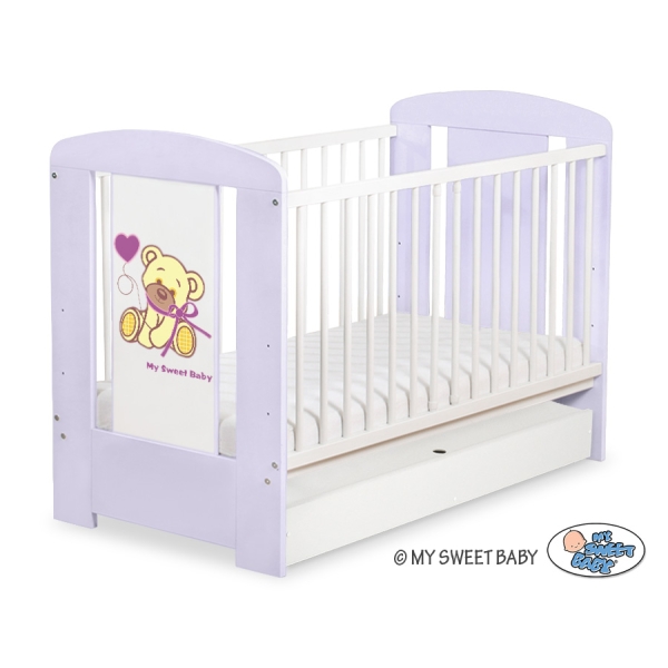 Ledikant met Lade 120x60 cm - Tedy Bear with bow STANDARD Purper Bear With Bow