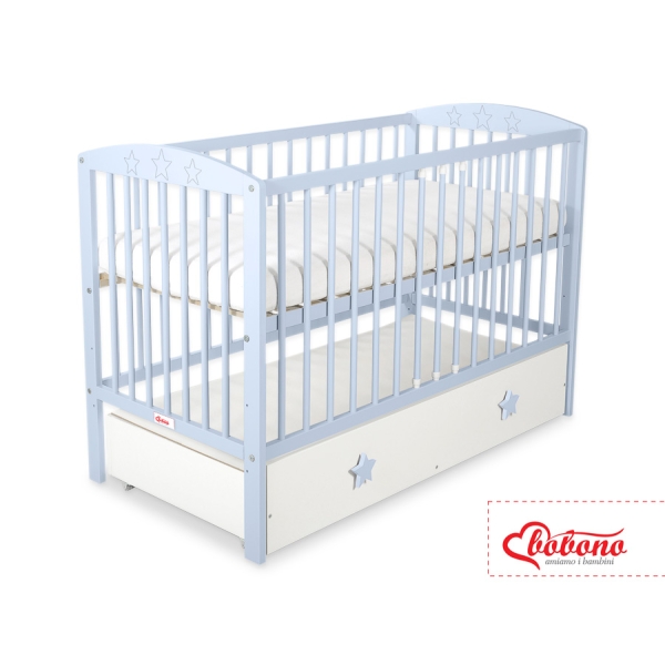 Ledikant met Lade Sterren voor Baby  120x60cm Matras Wielen MAXI Wit Sterren