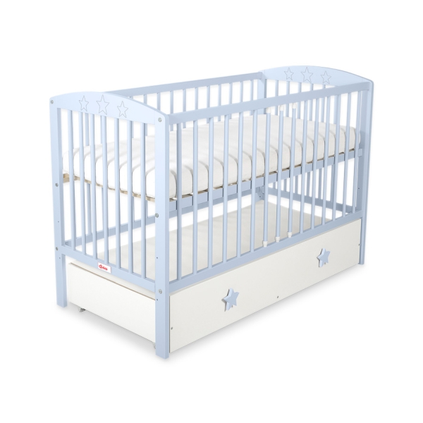 Ledikant met Lade Sterren voor Baby  120x60cm Matras Wielen MAXI Wit Sterren