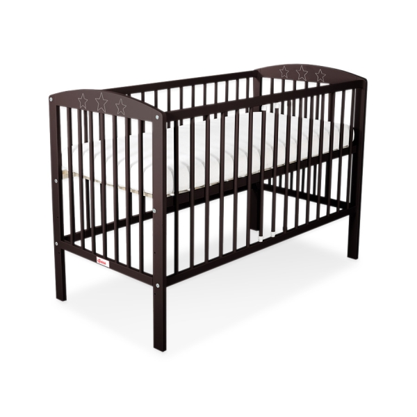 Ledikant Sterren voor Baby  120x60cm Matras Wielen Bruin Sterren