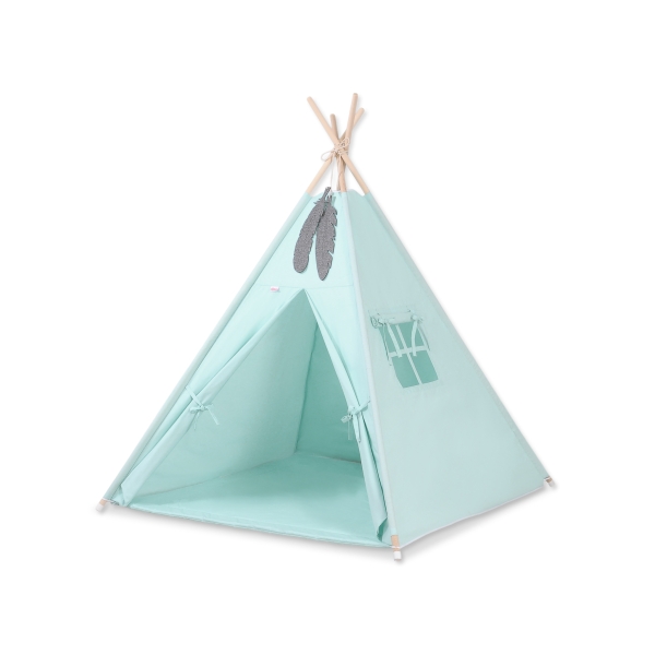 MINI TIPI SET: Tipi-tent + speelmat + GRATIS decoratieve veren Mint