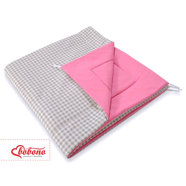 MINI TIPI SET: Tipi-tent + speelmat + GRATIS decoratieve veren Roze Grijs Geruit