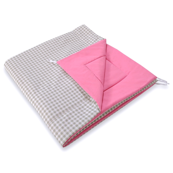 MINI TIPI SET: Tipi-tent + speelmat + GRATIS decoratieve veren Roze Grijs Geruit