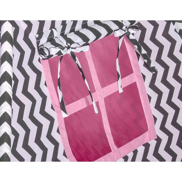 MINI TIPI SET: Tipi-tent + speelmat + GRATIS decoratieve veren Roze Zwart Zigzag