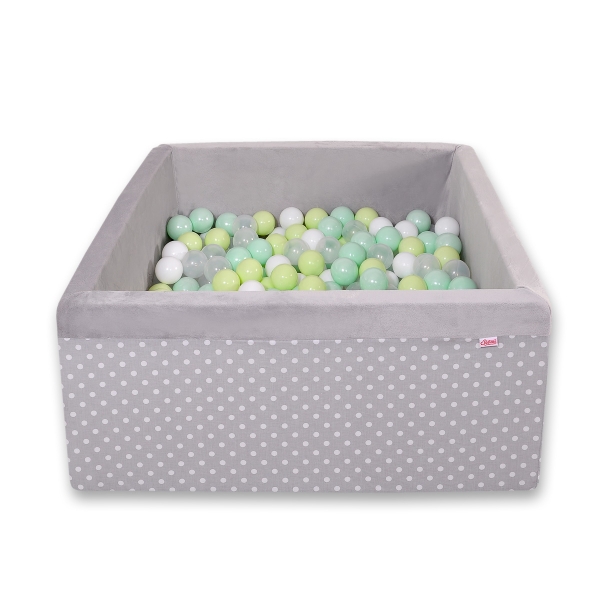 Minky Ballenbak met Ballen 200 st Grijs Polkaprikker