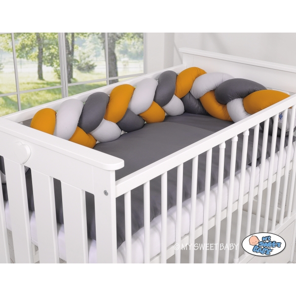 My Sweet Baby Gevlochten Bedbumper voor Babybed 180 cm Grijs Antraciet Honing Mosterd