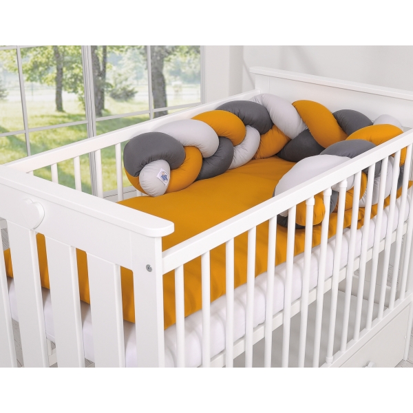 My Sweet Baby Gevlochten Bedbumper voor Babybed 180 cm Grijs Antraciet Honing Mosterd