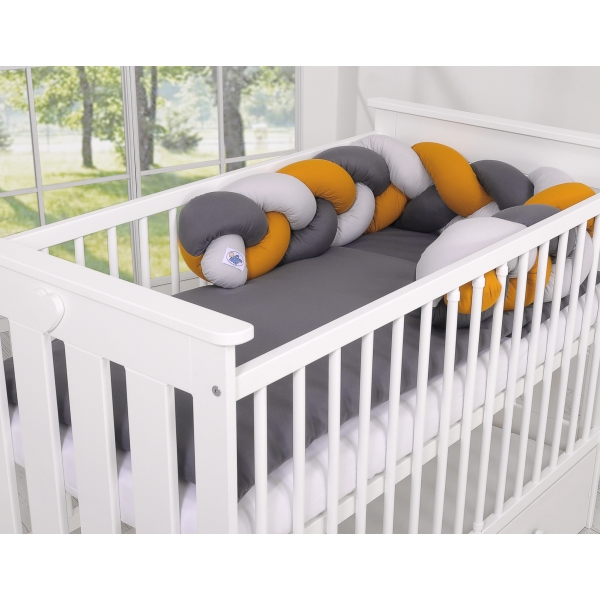 My Sweet Baby Gevlochten Bedbumper voor Babybed 180 cm Grijs Antraciet Honing Mosterd