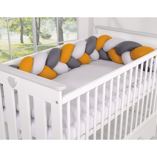 My Sweet Baby Gevlochten Bedbumper voor Babybed 180 cm Grijs Antraciet Honing Mosterd