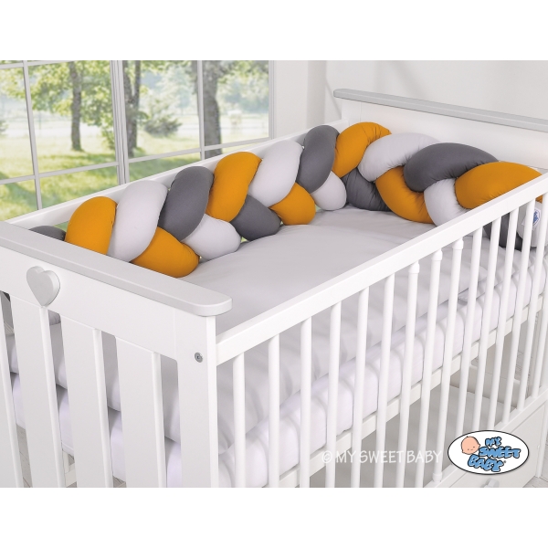My Sweet Baby Gevlochten Bedbumper voor Babybed 180 cm Grijs Antraciet Honing Mosterd