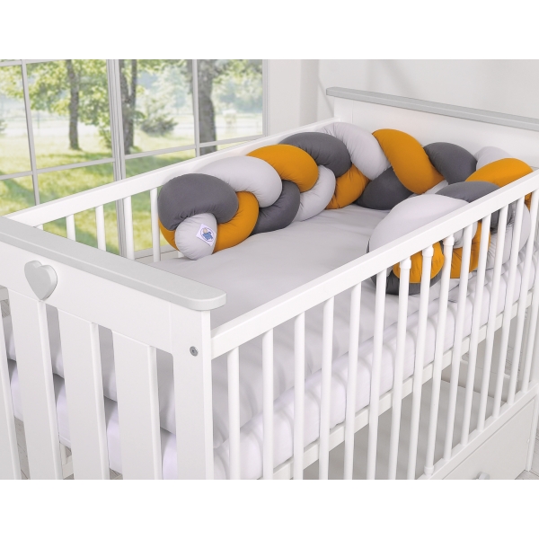 My Sweet Baby Gevlochten Bedbumper voor Babybed 180 cm Grijs Antraciet Honing Mosterd