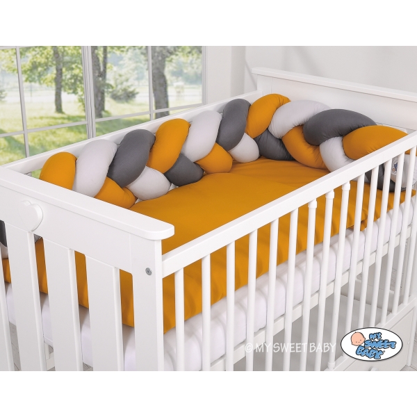 My Sweet Baby Gevlochten Bedbumper voor Babybed 180 cm Grijs Antraciet Honing Mosterd