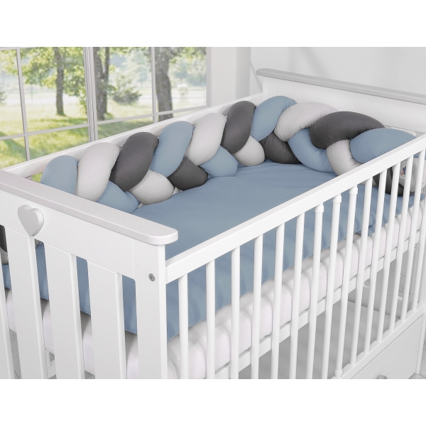 My Sweet Baby Gevlochten Bedbumper voor Babybed 180 cm Grijs Antraciet Pastelblauw