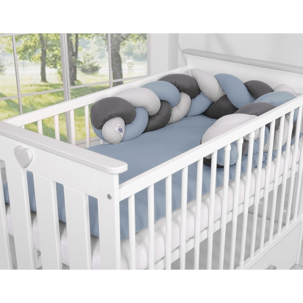 My Sweet Baby Gevlochten Bedbumper voor Babybed 180 cm Grijs Antraciet Pastelblauw