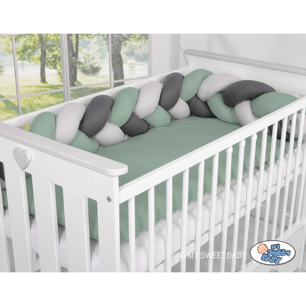 My Sweet Baby Gevlochten Bedbumper voor Babybed 180 cm Grijs Pastelgroen Antraciet
