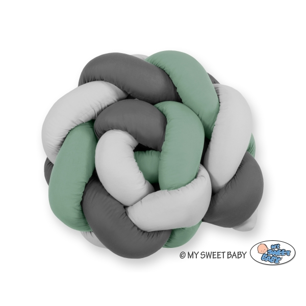 My Sweet Baby Gevlochten Bedbumper voor Babybed 180 cm Grijs Pastelgroen Antraciet