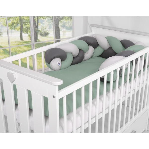 My Sweet Baby Gevlochten Bedbumper voor Babybed 180 cm Grijs Pastelgroen Antraciet