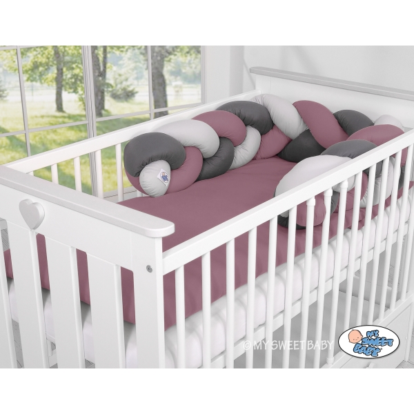 My Sweet Baby Gevlochten Bedbumper voor Babybed 180 cm Grijs Pastelviolet Antraciet