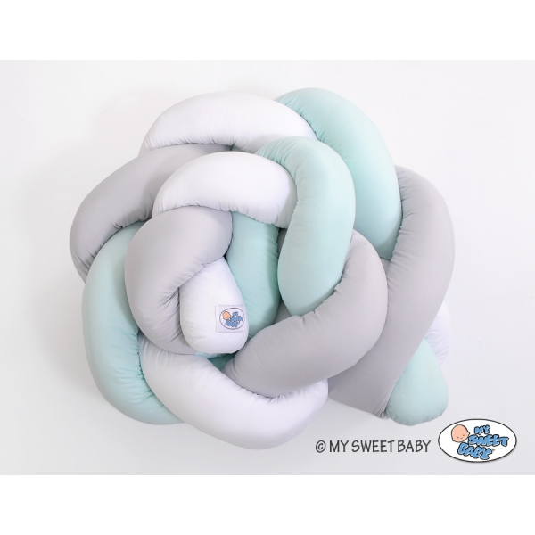 My Sweet Baby Gevlochten Bedbumper voor Babybed 180 cm Mint Wit Grijs