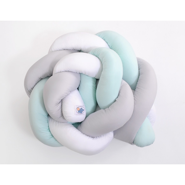 My Sweet Baby Gevlochten Bedbumper voor Babybed 180 cm Mint Wit Grijs