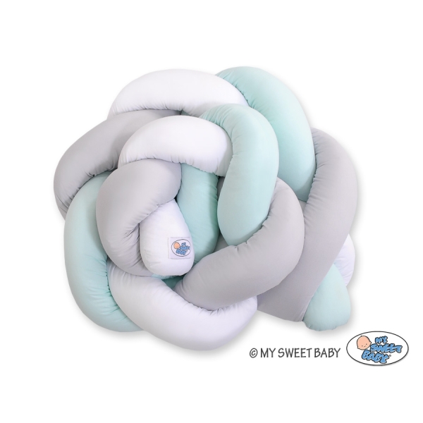 My Sweet Baby Gevlochten Bedbumper voor Babybed 180 cm Mint Wit Grijs
