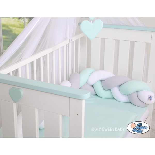 My Sweet Baby Gevlochten Bedbumper voor Babybed 180 cm Mint Wit Grijs