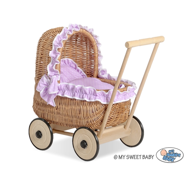 Natuurlijke Poppenwagen van Riet Purper Polkaprikker