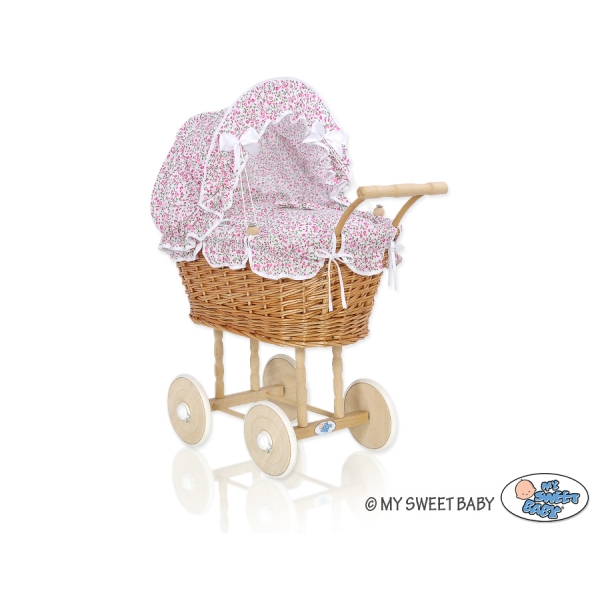 Natuurlijke Poppenwagen van Riet Roze Bloemenweide Bloemen