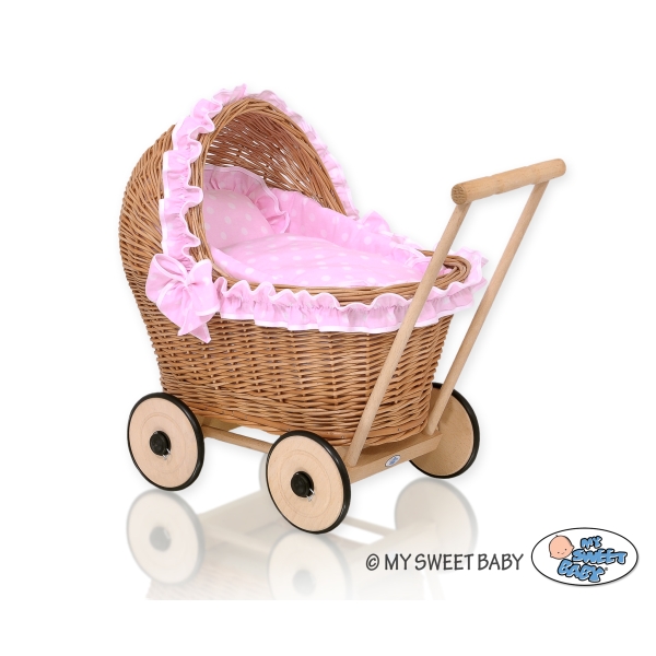 Natuurlijke Poppenwagen van Riet Roze Polkaprikker