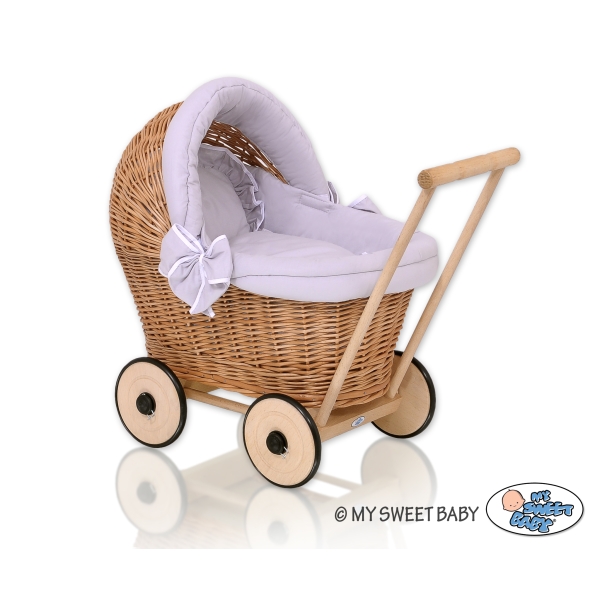 Natuurlijke Rieten Poppenwagen Grijs