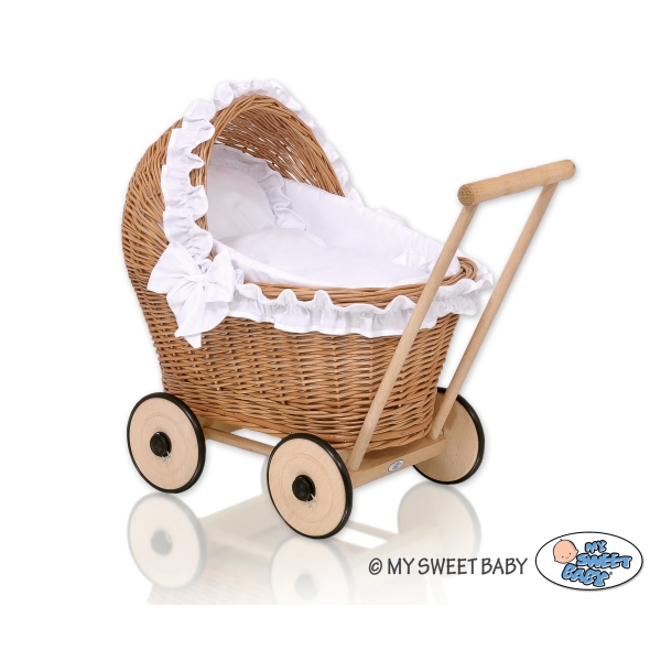 Natuurlijke Rieten Poppenwagen Wit