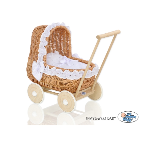 Natuurlijke Rieten Poppenwagen Wit