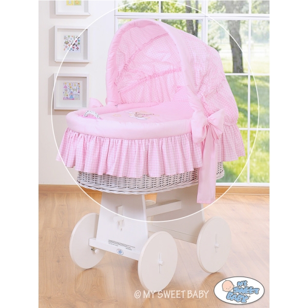 Wiegbekleding vorr wieg met kap roze