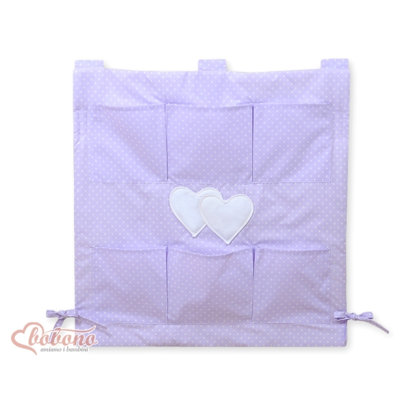 Opbergtas voor Kinderbed - Harten Purper Polkaprikker