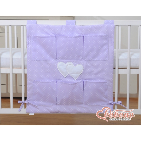 Opbergtas voor Kinderbed - Harten Purper Polkaprikker
