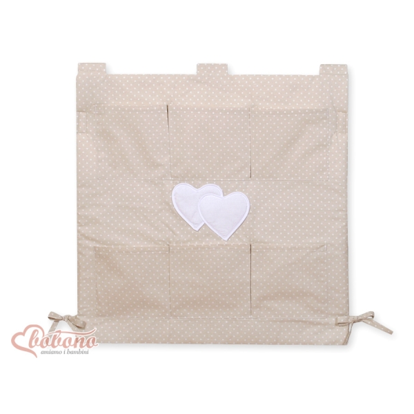 Opbergtas voor Ledikant - Harten Beige Polkaprikker