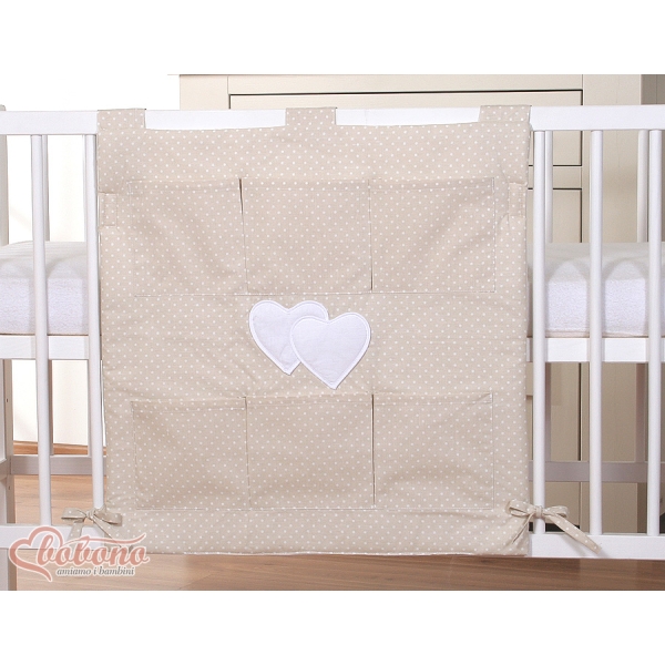 Opbergtas voor Ledikant - Harten Beige Polkaprikker