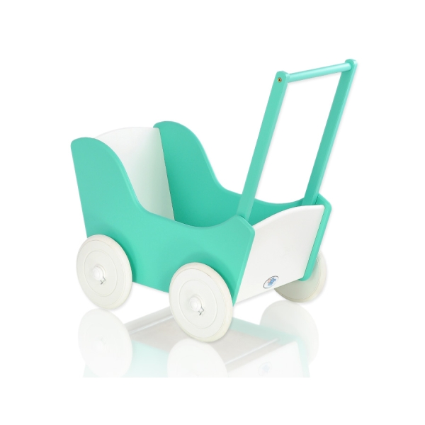 Poppenwagen Hout Mint Wit