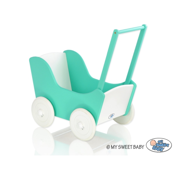 Poppenwagen Hout Mint Wit