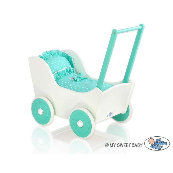 Poppenwagen Hout Mint Wit