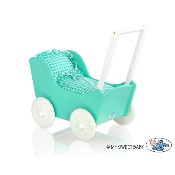 Poppenwagen Hout Mint Wit