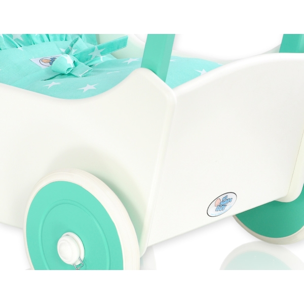 Poppenwagen Hout Mint Wit