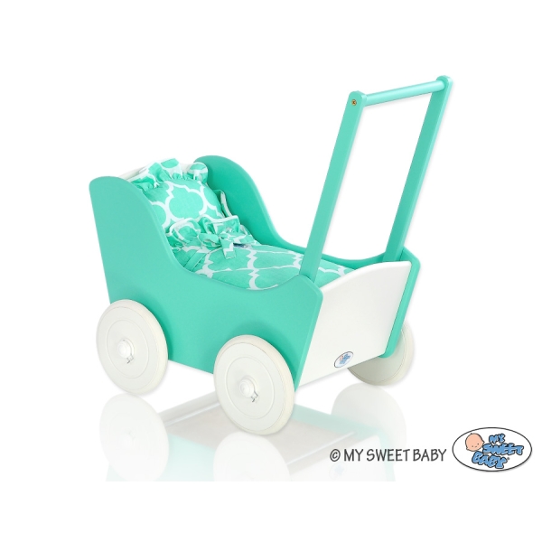 Poppenwagen Hout Mint Wit