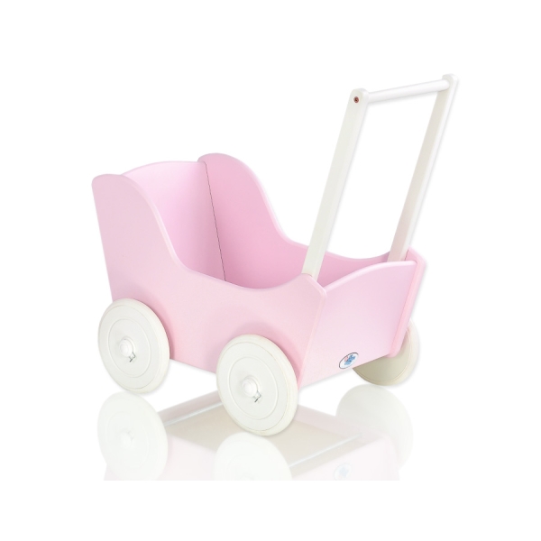 Poppenwagen Hout Roze Wit