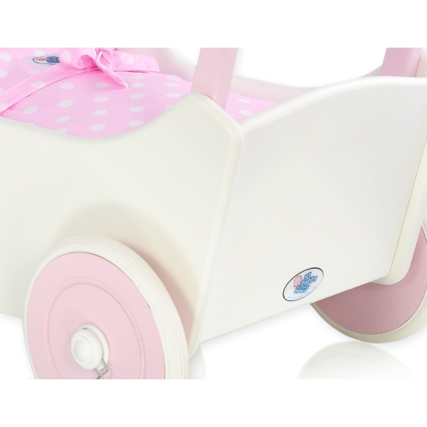 Poppenwagen Hout Roze Wit
