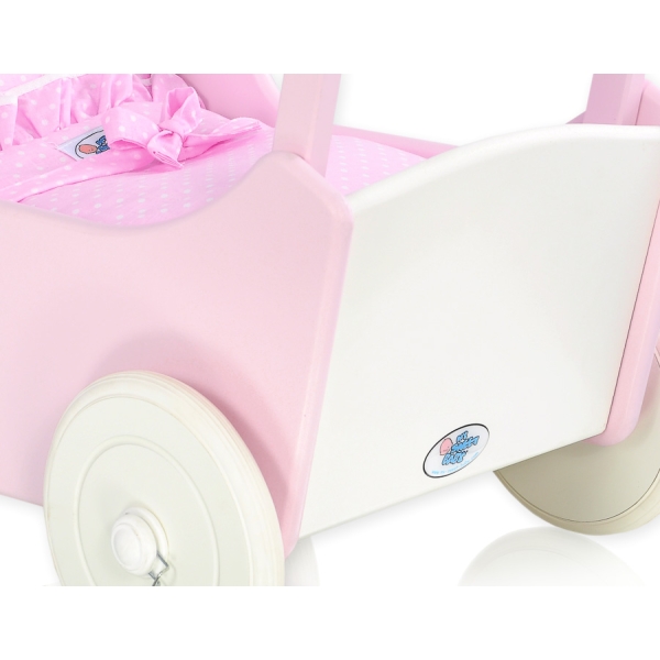 Poppenwagen Hout Roze Wit